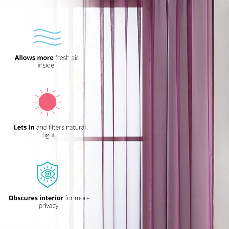 Daxin Sheer Voile Rod Pocket Curtain Panels, Plum, 54" W x 84" L