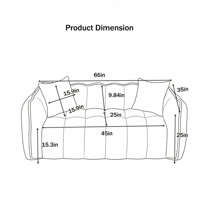 Modern Compressed Bean Bag Sofa No Assembly Required 2-seat Loveseat Sofa, Beige White Linen Blend