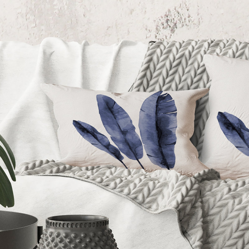 Rectangle, feuilles de bananier tropical bleu marine - coussin décoratif imprimé tropical