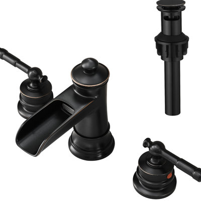 3 Hole 8 Inch Widespread Bathroom Sink Faucet With Double Lever Handles, Oil Rubbed Bronze, Ceramic Cartridge, Deck - Mounted, Contemporary Style, Drip