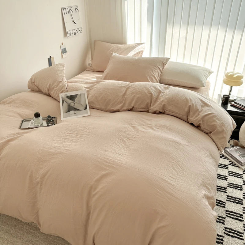 Ensemble de literie en coton uni - Housse de couette douce et taies d'oreiller incluses, Chameau clair