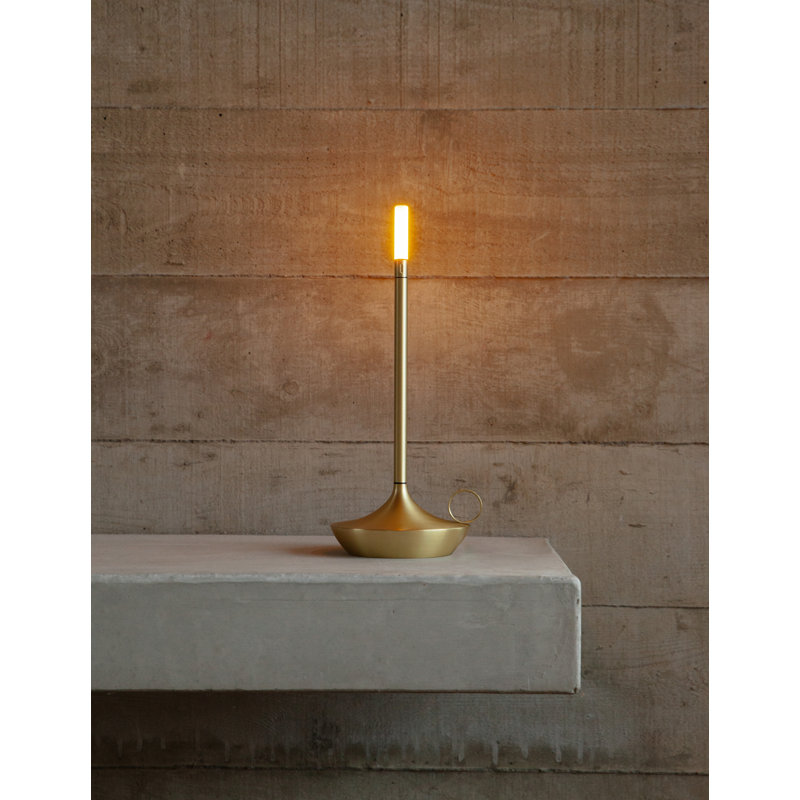 Candle-Inspired Portable Rechargeable Lamp - Wick, Brass, 10.2" H x 4.7" W x 4.7" D