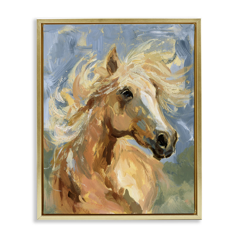  Cheval avec crinière ébouriffée, art mural encadré par Victoria Barnes, H 31 po x l 25 po, Cadre flottant métallique doré