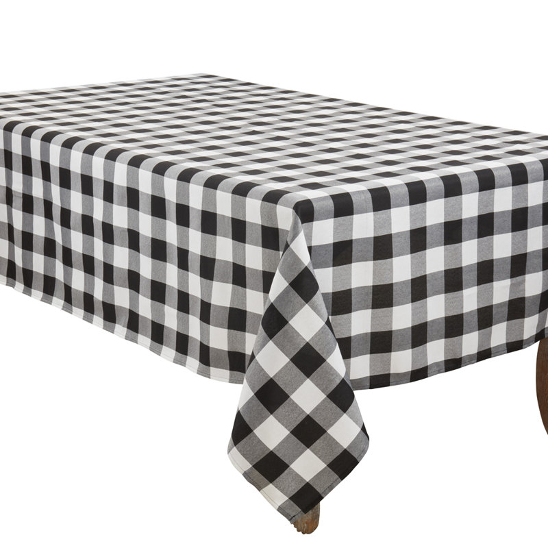 Black Buffalo Plaid Cotton Blend Tablecloth, 70" Rectangle