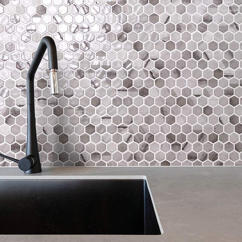 Spectrum Vibrant Hexagon Recycled Glass Mosaic Tile, Denver