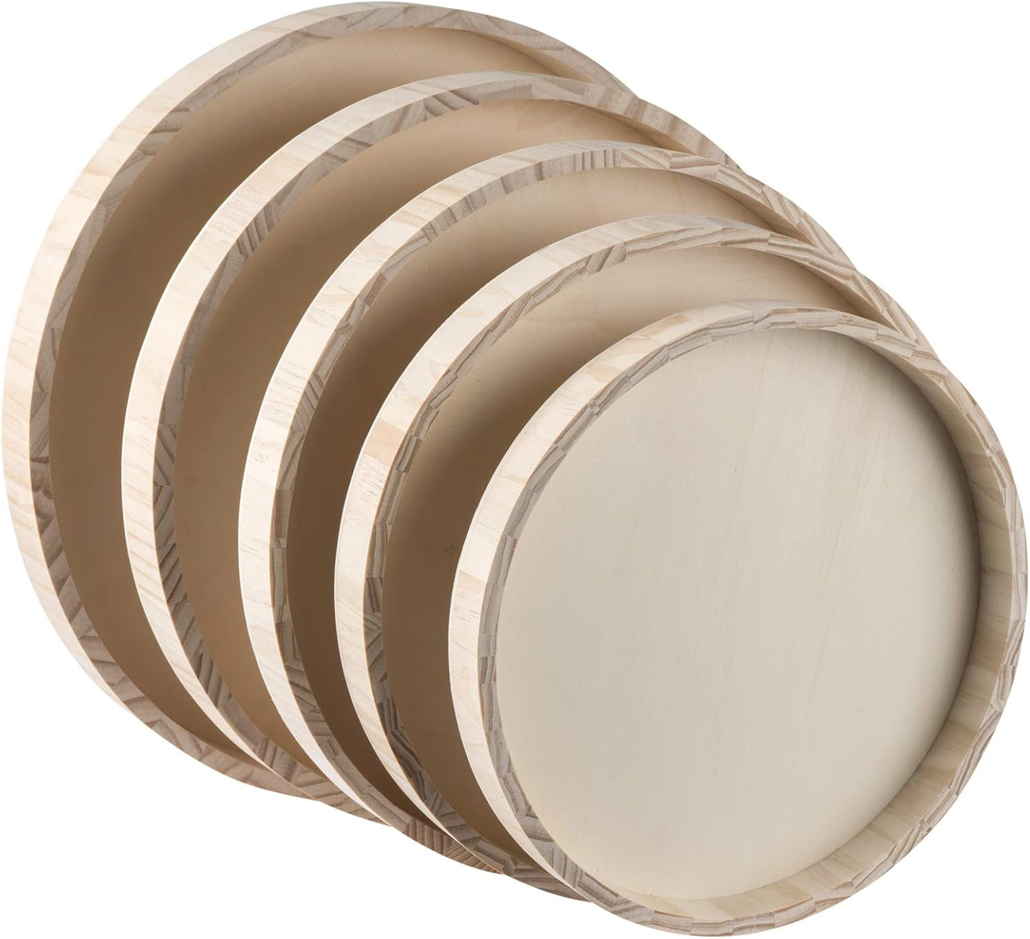 Gracie Oaks Wooden Round Trays For Serving Five Piece Nested Breakfast ...