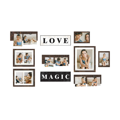 10 Pack Mixed Size Rustic Gallery Wall Frame Kit with LOVE & MAGIC Decor Signs