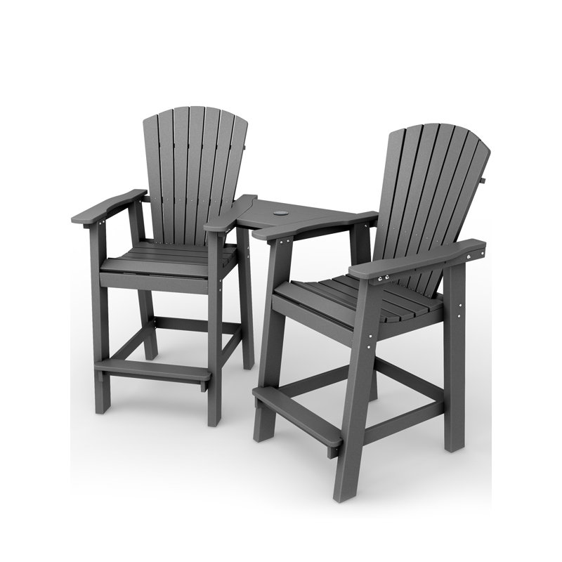 Wolak HDPE Outdoor Adirondack Chair Set With Table, Gray