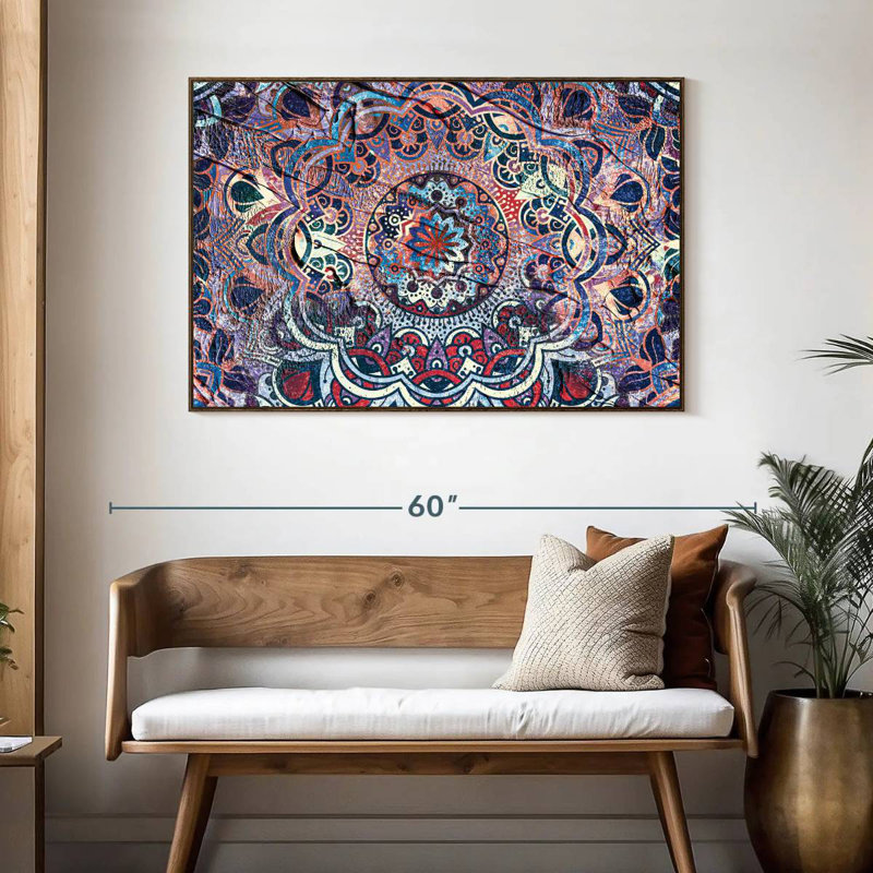 Mandala enchanté, 46 po x 31 po, Cadre flottant en noyer