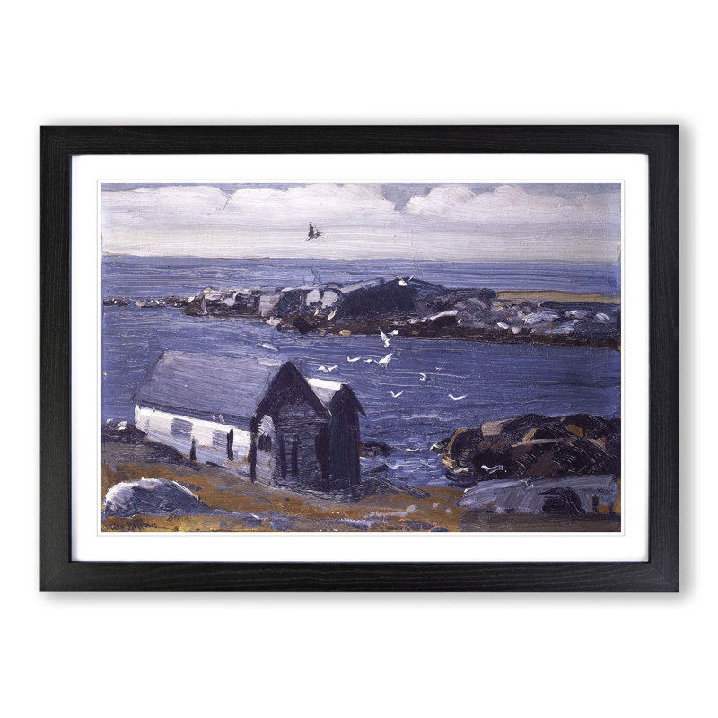 The Gulls, Monhegan by George Bellows - Picture Frame Painting, 36cm H x 48cm W x 2cm D, Black