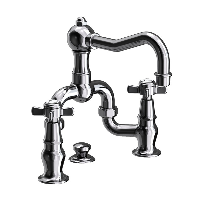 Chesterfield Bathroom Bridge Faucet with Drain Assembly, Midnight Chrome, Bridge