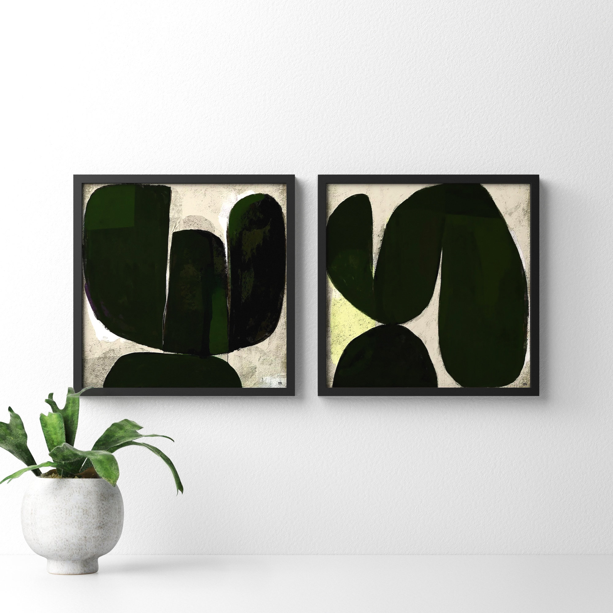 Succulent Set Of 2 by StudioM, 16" H x 16" W x 1.25" D, Black