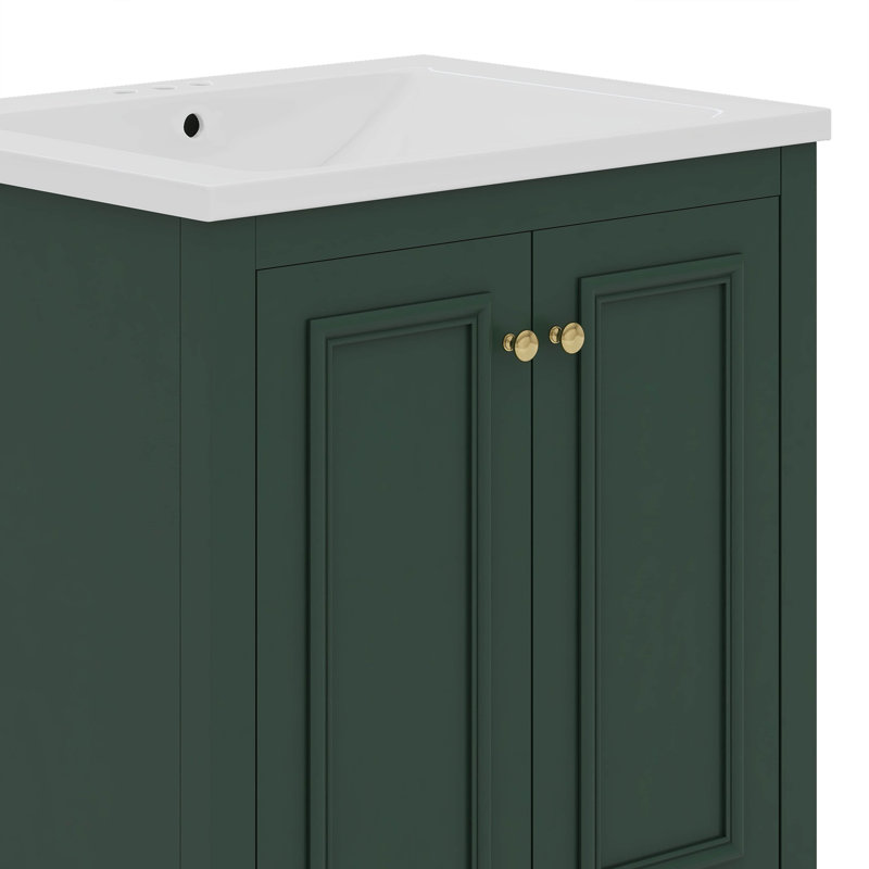 Meuble-lavabo autoportant moderne 24 po avec lavabo en céramique, Vert