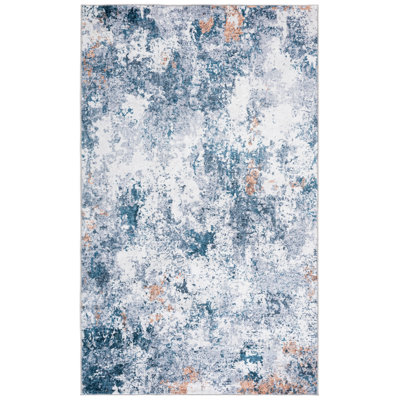 Tapis bleu / ivoire en polyester tissé à la machine Sumentra