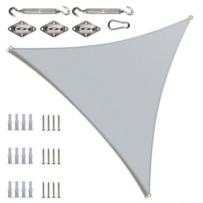 Gray 24 ft Triangle Sun Shade Sail with Stainless Steel Hardware Kit