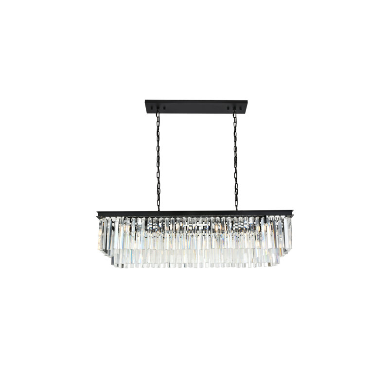 Lustre rectangulaire unique à 12 lumières Dahlonega, H 18 po x l 50 po x P 14 po, Cristal (transparent), Brun moka