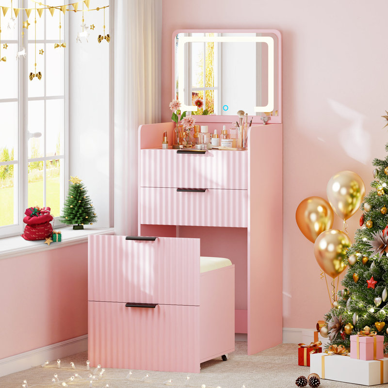 Dressing Table with Mirror, Pink