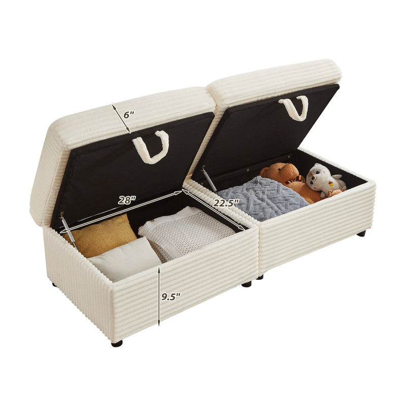 Canapé confortable moelleux en velours côtelé, espace de rangement pour grande causeuse, méridienne super moelleuse avec repose-pieds double et plateau de table, convenant pour le chailiving