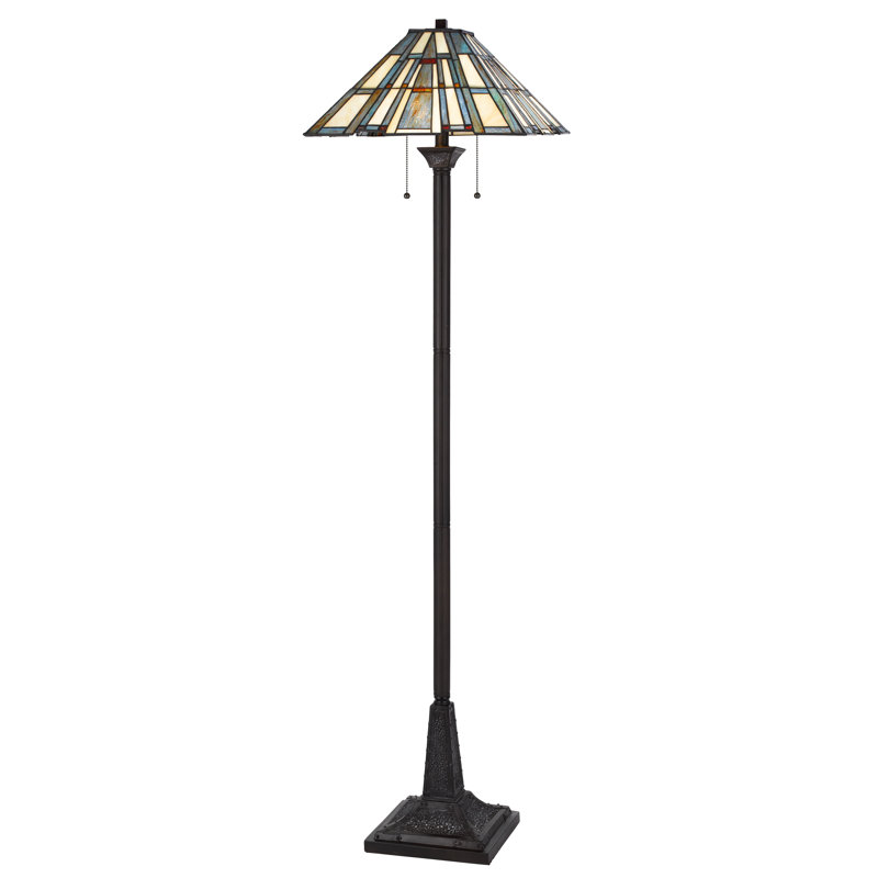 Lampe sur pied 120 W en métal et résine Tiffany avec interrupteurs à chaînette H 67 po