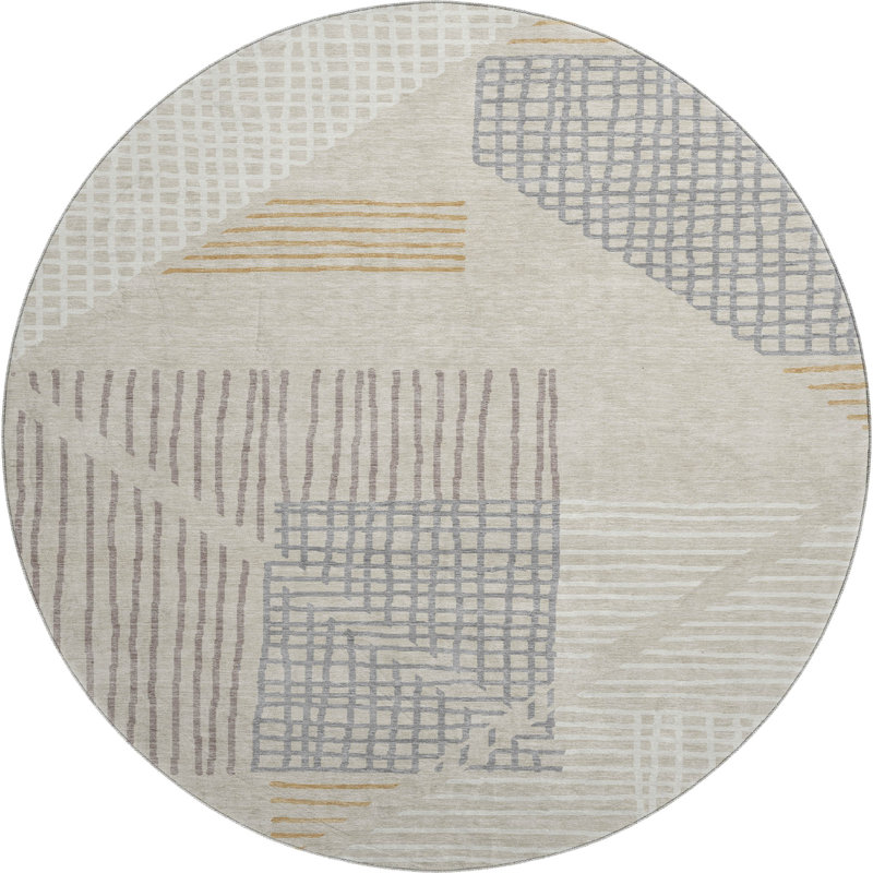 Premium Machine Washable Mayfield AMF2270 Striped Rug, Beige, 8' Round