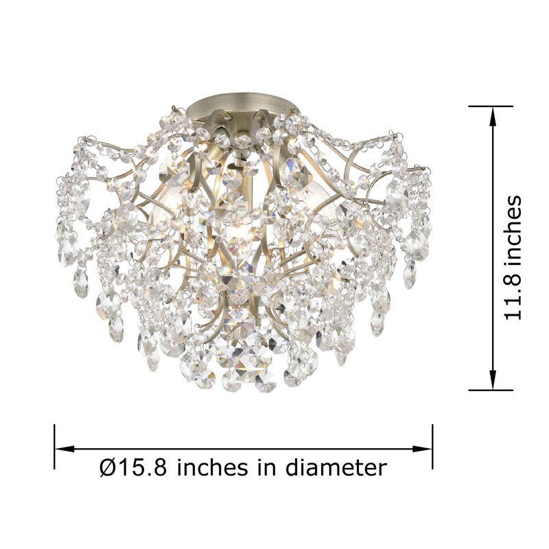 Myria 3-light 15.8'' Crystal Semi Flush Mount, Brushed Champagne