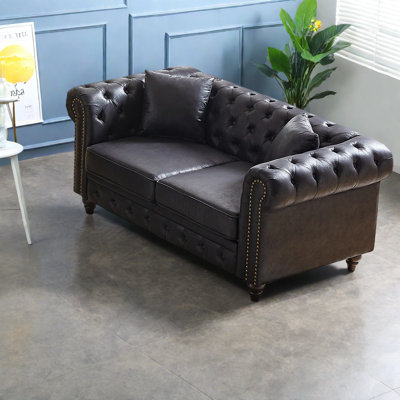 Modern Chesterfield Sofa, Black Tech Fabric With Wooden Legs, Perfect For Home