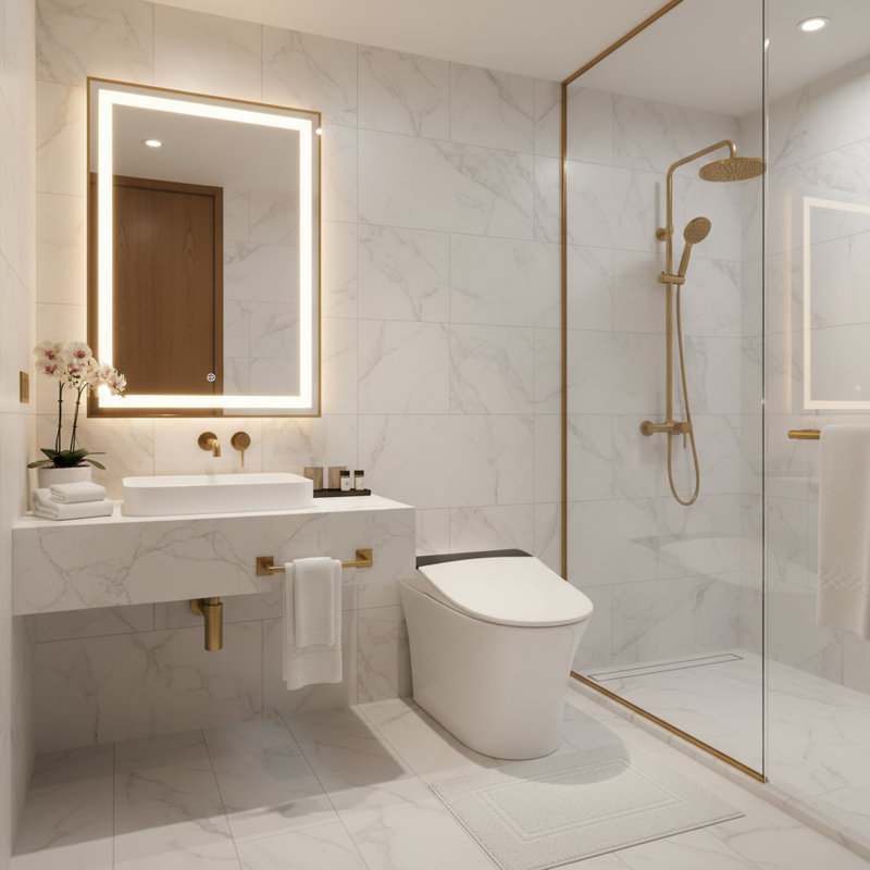 Toilette intelligente une pièce, siège chauffant et chasse d'eau automatique sans réservoir, commande de bouton de veilleuse bleue avec capteur de pied, chasse d'eau en cas de panne de courant, couvercle à fermeture en douceur
