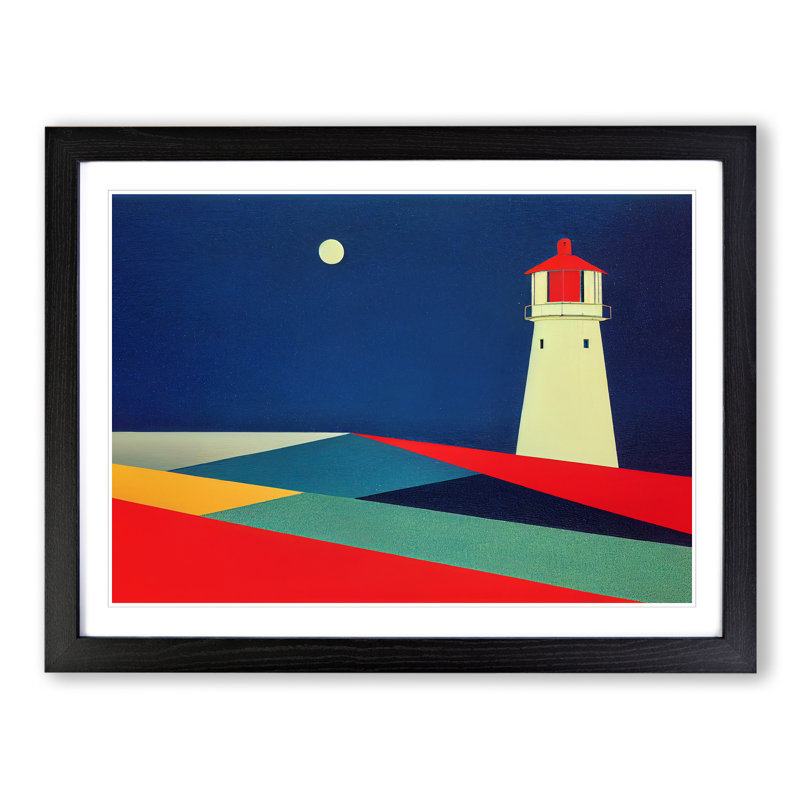 Lighthouse Abstract Art - Single Picture Frame Print, Black, 46cm H x 64cm W