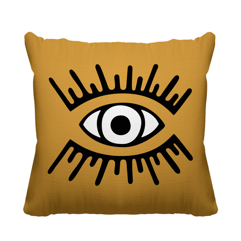 Coussin intérieur / extérieur Miranda Evil Eye, L 17 po x H 17 po, Jaune