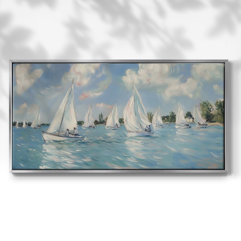 Série nautique-XXXIV- Toile tendue avec châssis tendue, prête à être accrochée, H 25 po x l 49 po, Argent argent