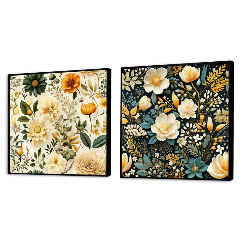 Motif floral bohème Wanderlust, Cadre flottant noir, H 16 po x l 33 po