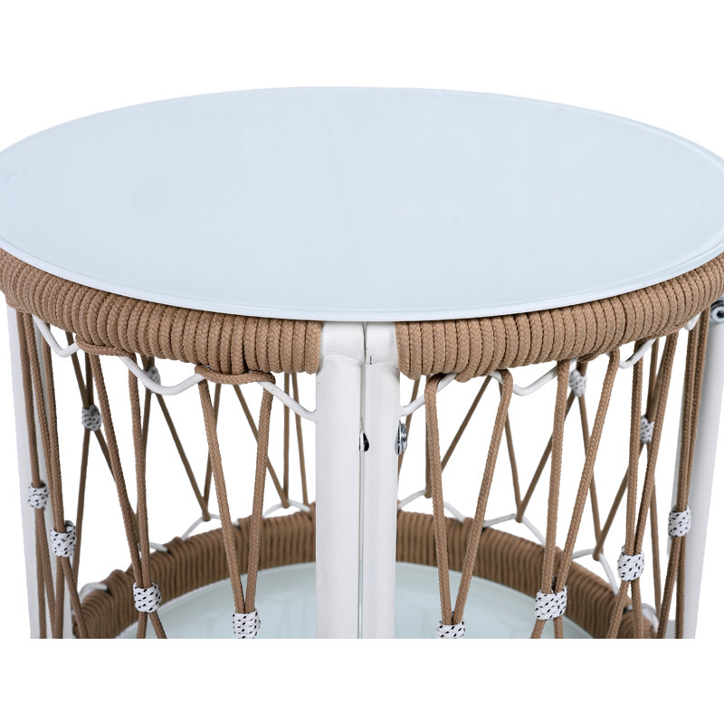 Table d'appoint d'extérieur de 17,8 po de style bohémien avec structure rouille et verre lisse pour un entretien facile