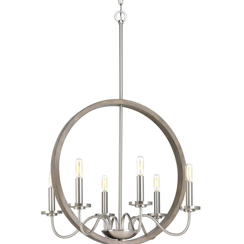 Maez 6 - Light Dimmable Geometric Chandelier, Brushed Nickel
