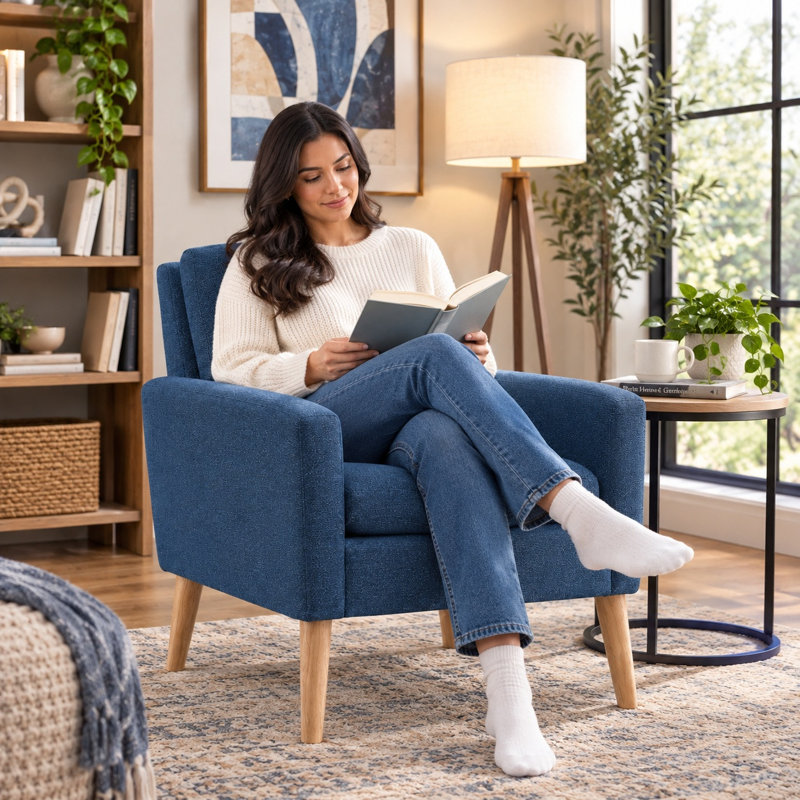 Fauteuil d'appoint rembourré Cristyle, Lin bleu