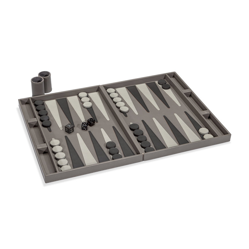 Corbin Gray and Charcoal Leather Backgammon Set