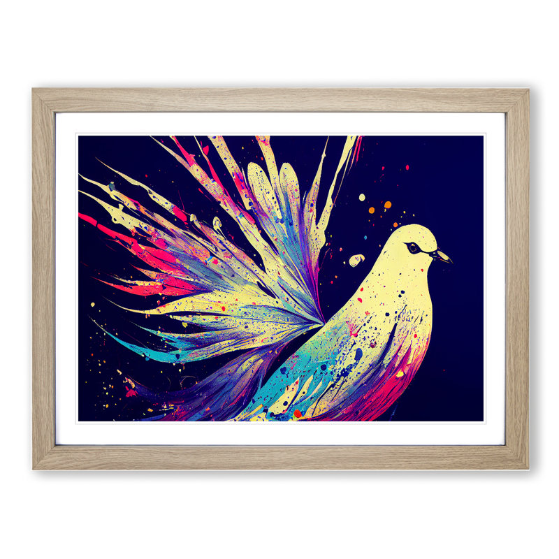 Dove Bird Splash Vol.2 Abstract - Single Picture Frame Painting, Oak Framed, 46cm H x 64cm W x 2cm D