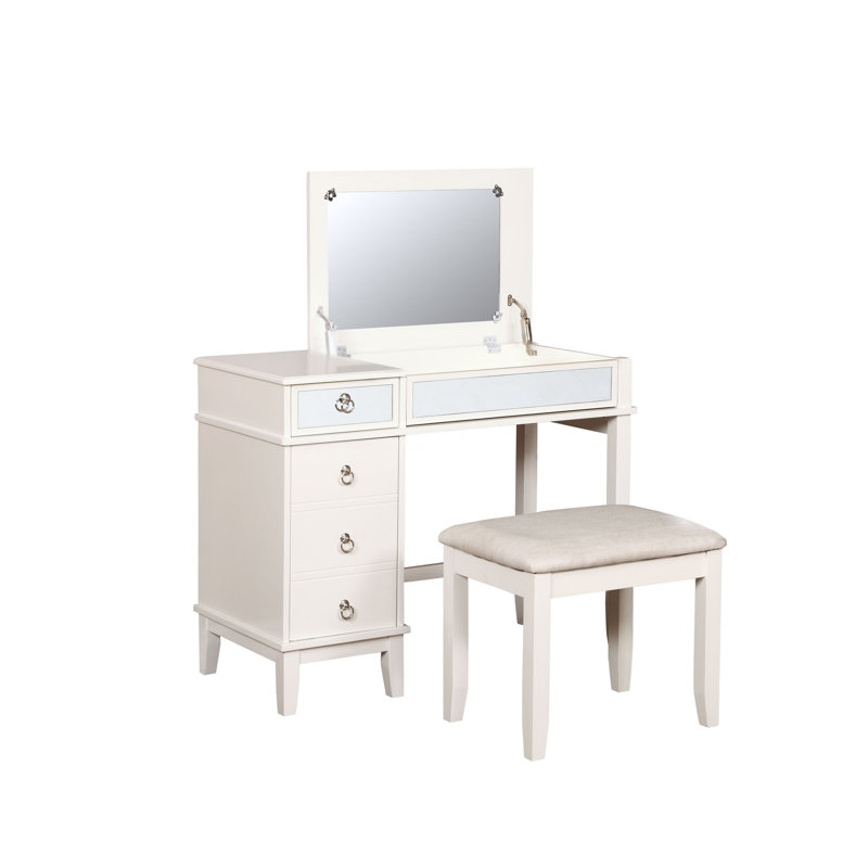 Ensemble de coiffeuse décoratif à plusieurs tiroirs avec tabouret rembourré Dangeras, Blanc
