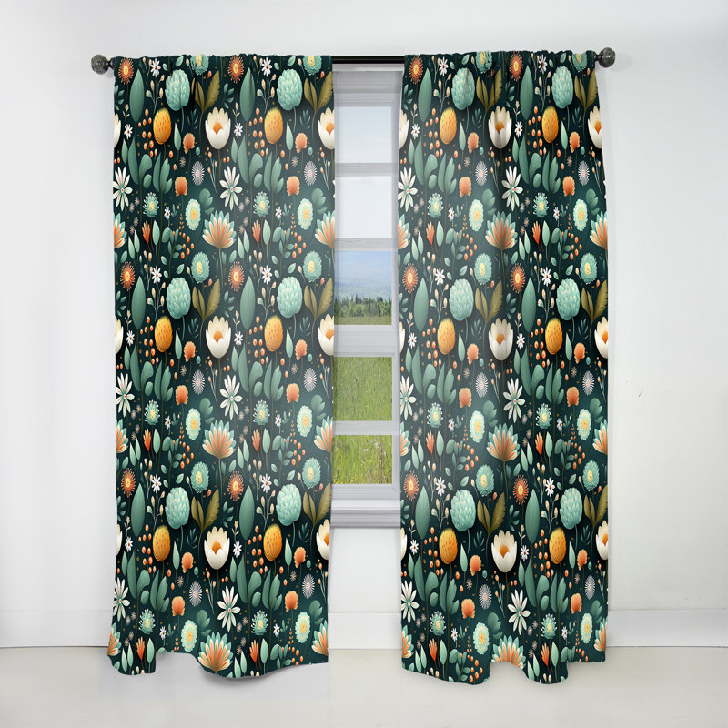 Motif de coquelicots Mint II - Rideau floral - Velours obscurcissant - 1 panneau, L 52 po x L 90 po