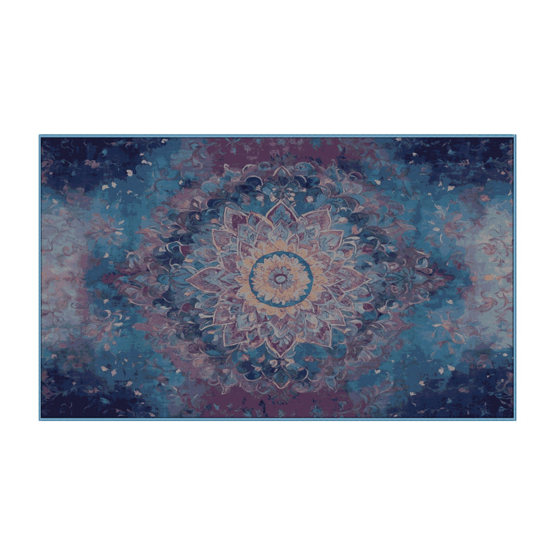 Tapis bleu soyeux et moelleux, Rectangle 7 pi x 9 pi