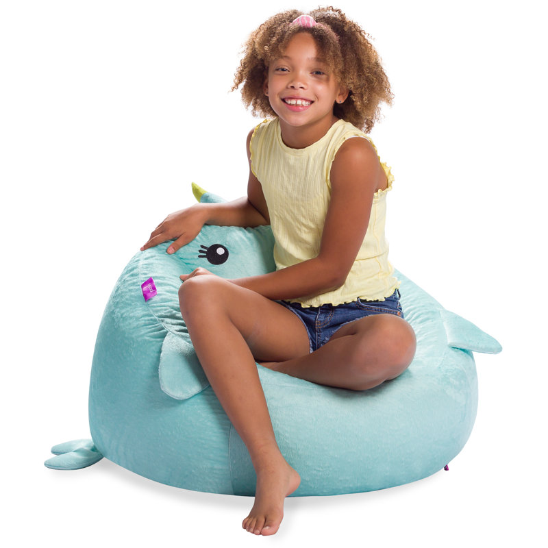 Blue Narwhal Faux Fur Animal Bean Bag Chair for Kids