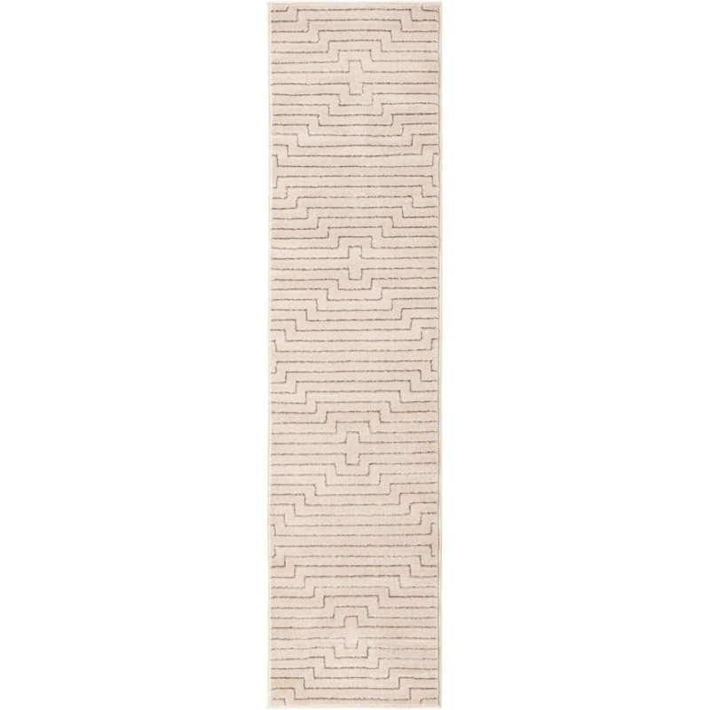 Tapis contemporain blanc et argenté Omotayo, Tapis de couloir 2 pi x 8 pi
