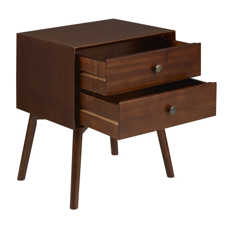 Gertz 2-Drawer Solid Wood Nightstand, Walnut