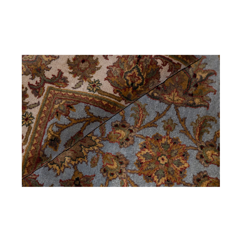 Tapis bleu, ivoire et brun noué à la main de haute qualité
