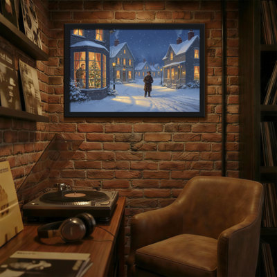 Christmas Winter Night Street Scene With Snow And Lights