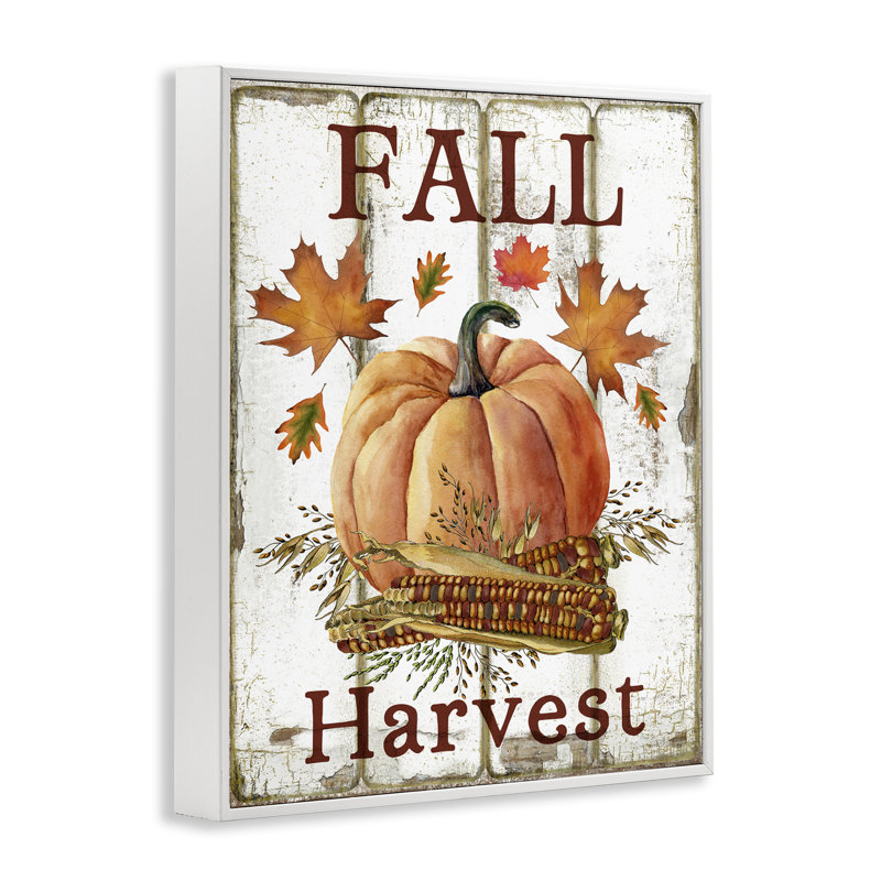 «Fall Harvest», art mural sur toile de citrouille et de maïs par Creatif Belle, Giclée encadrée blanc bord de mer