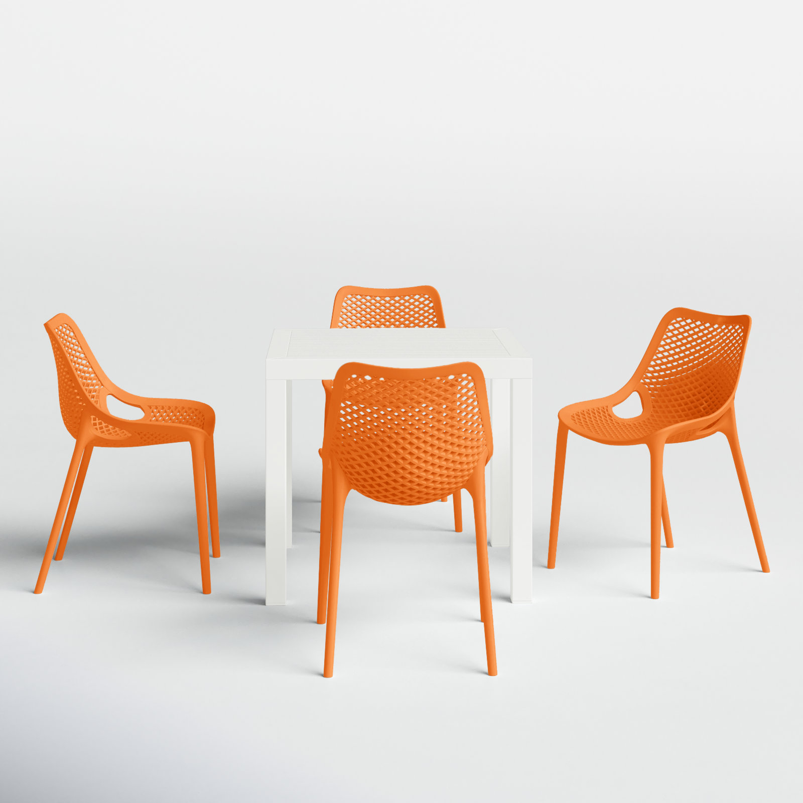 Asherton Square 4 - Person Dining Set, White/Orange