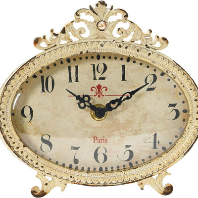 Distressed Pewter Mantel Clock, Cream