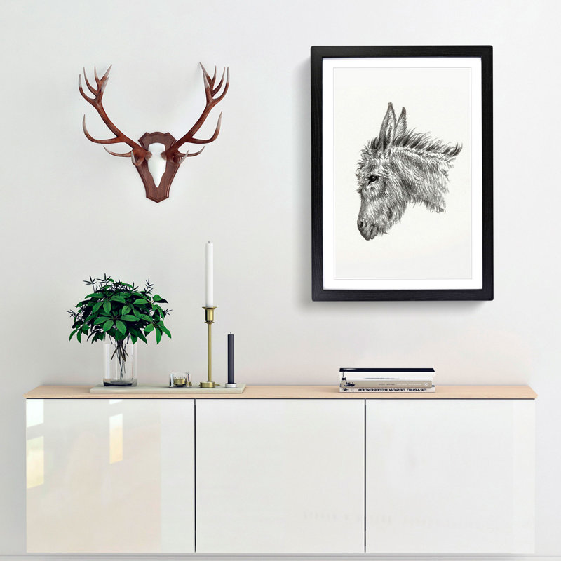 Head of a Donkey by Jean Bernard - Picture Frame Drawing Print, Black Framed, 65cm H x 48cm W x 2cm D