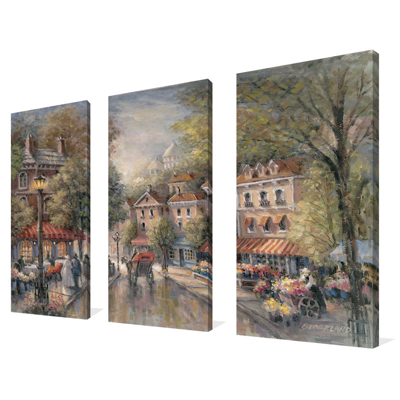 "French Street Scene I", ensemble de 3 impressions sur toile