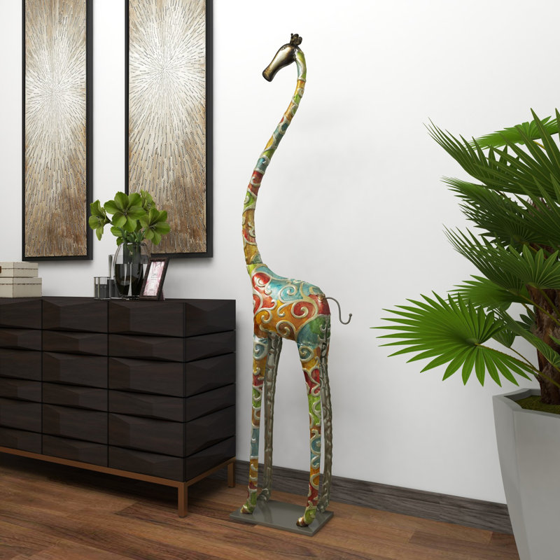 Wynn Metal Indoor Outdoor Tall Giraffe Decorative Sculpture with Detailed Embossed Scrollwork